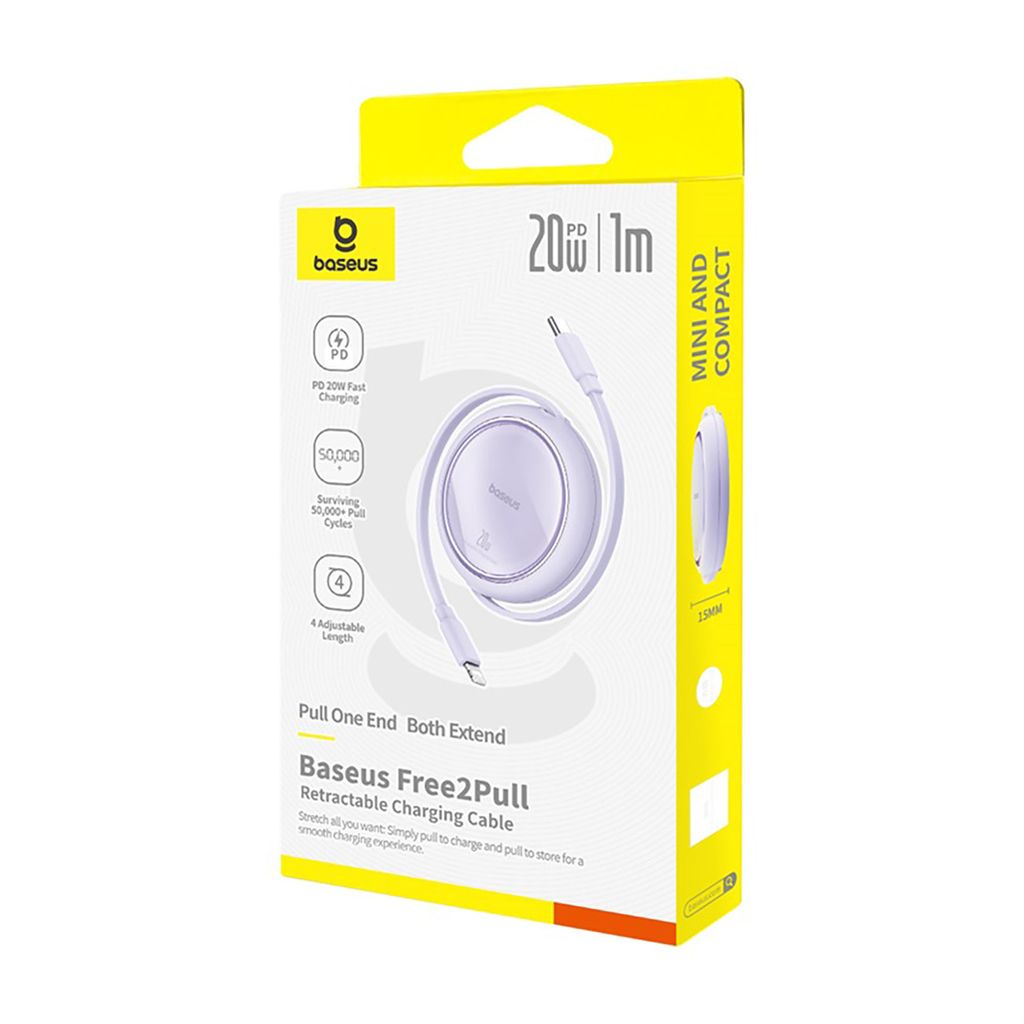 Baseus Free2Pull Cable Retractable USB-C / Lightning 20W 1m - violetti
