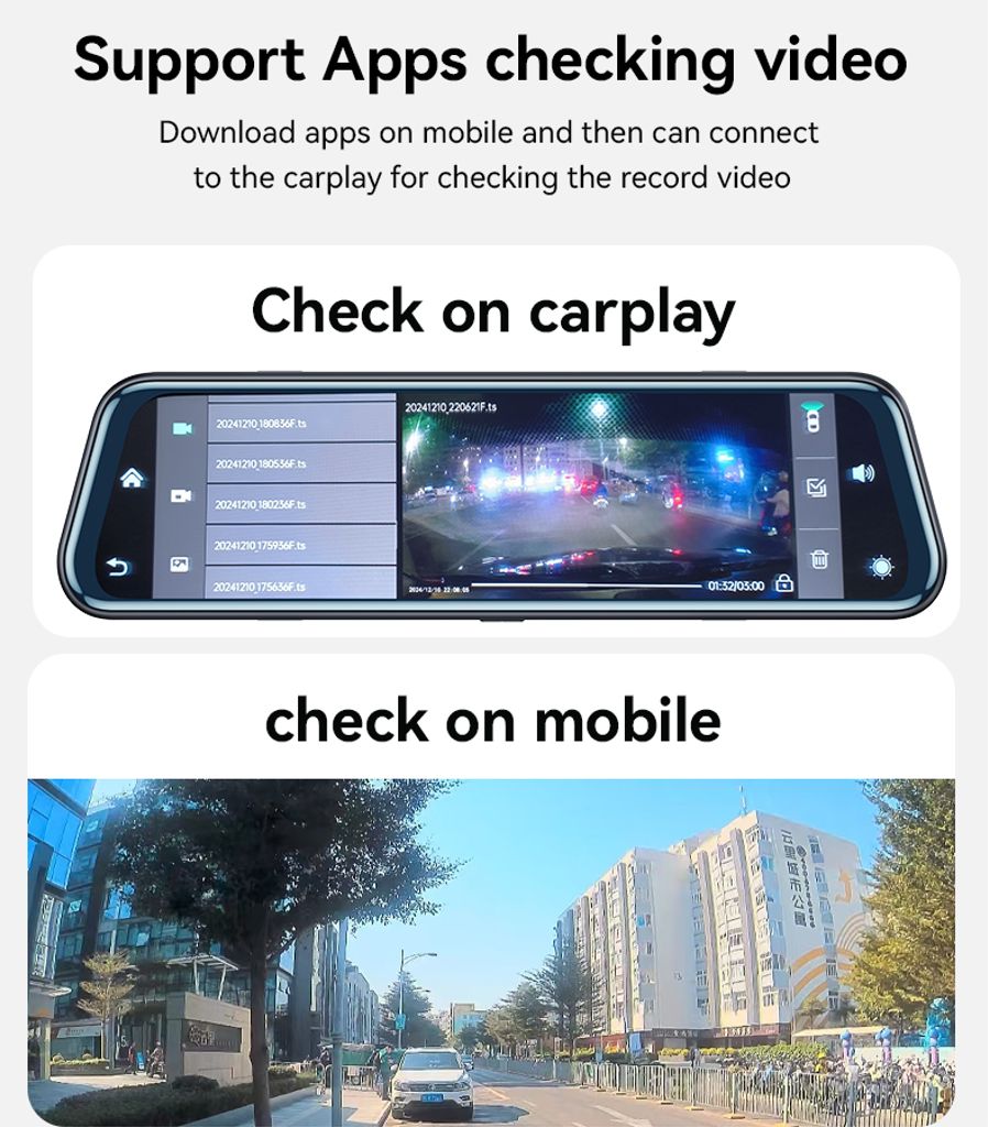 YESIDO KM24 -peruutuspeilikamera autoon, jossa on Carplay – Android Auto, AirPlay-näyttö