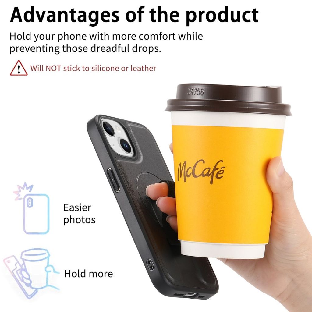 CASENO iPhone 15 MagSafe Cover med håndgreb - Sort