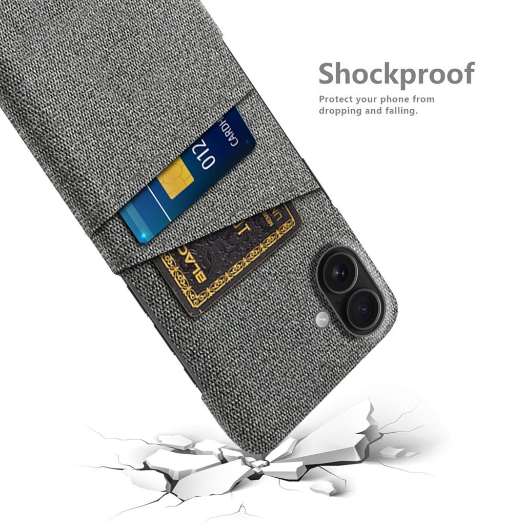 iPhone 17 Mobilskal med två kortfack i textil – Grå
