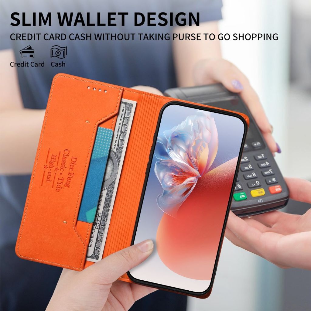 DIERFENG iPhone 18 Pro Max/17 Pro Max Lommeboketui RFID-blokkerende - Oransje
