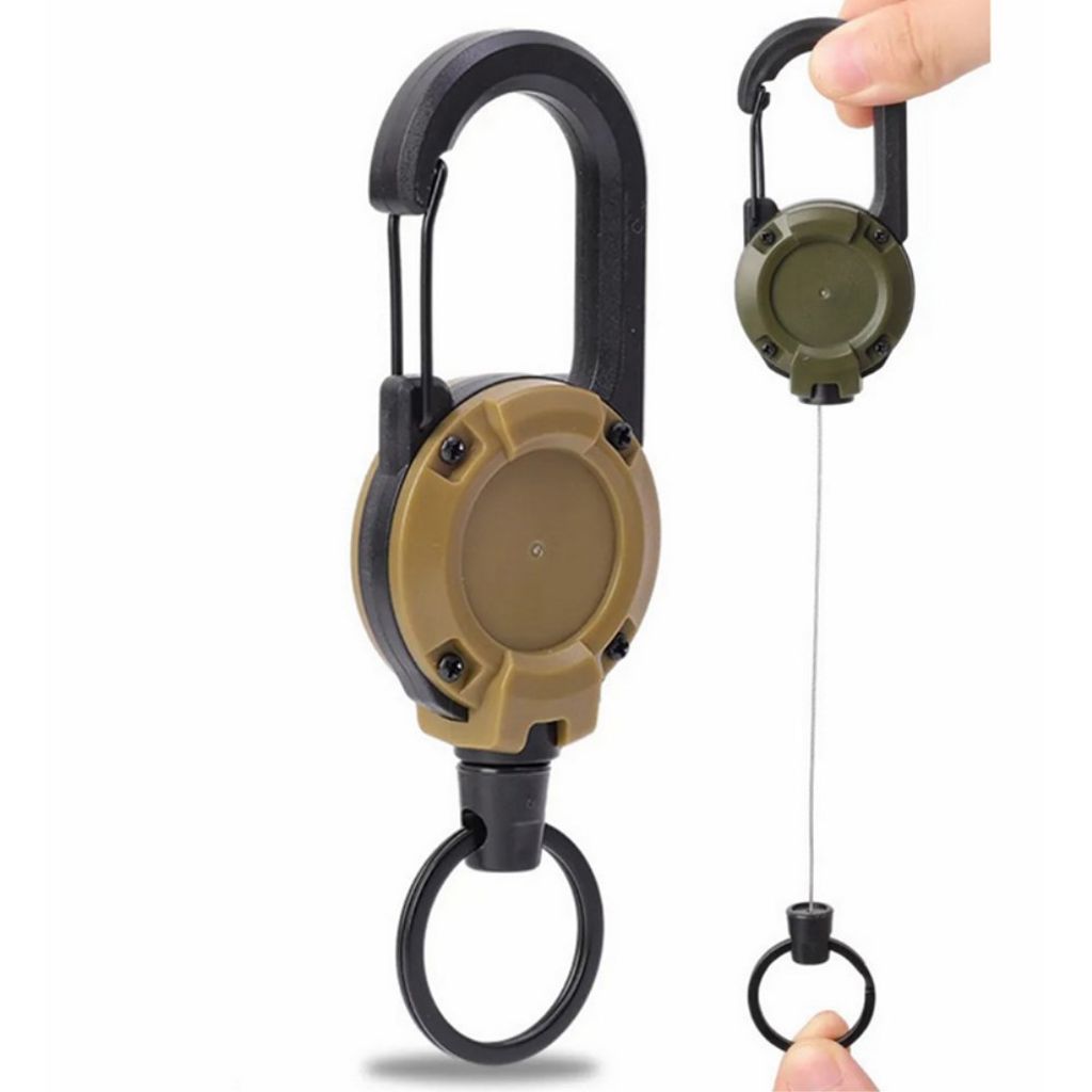 Nyckelring med karbinhake & utdragbar stålkabel 60cm - svart