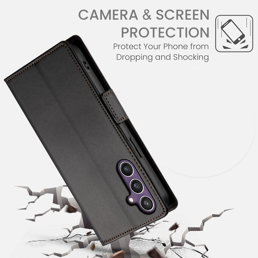 Samsung Galaxy S26 FE PU-skinnlommebokdeksel med stativ – svart