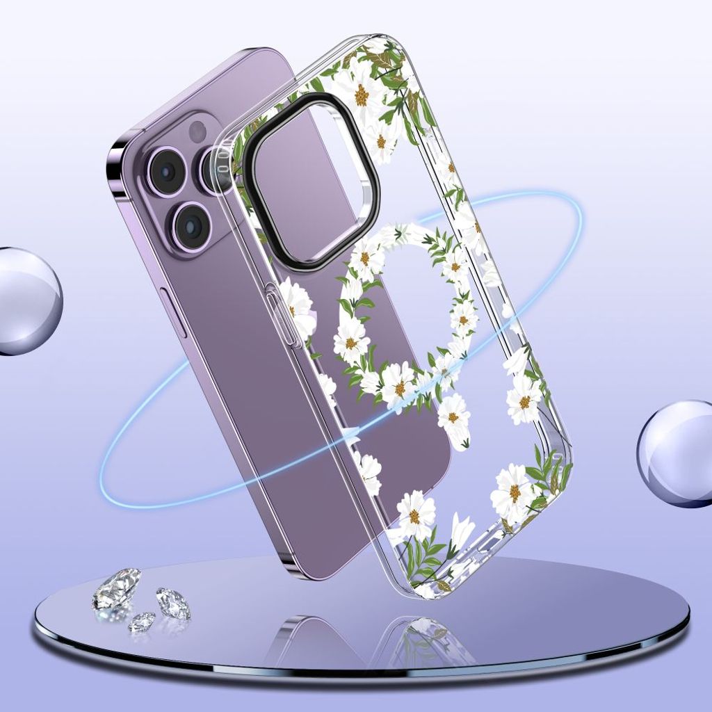 Tech-Protect MagMood MagSafe Deksel til iPhone 15 Pro Max - White Daisies