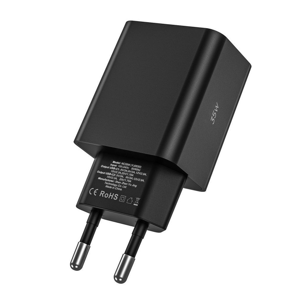Tech-Protect C35W 2x USB-C PD 35W vegglader med USB-C / Lightning-kabel - hvit