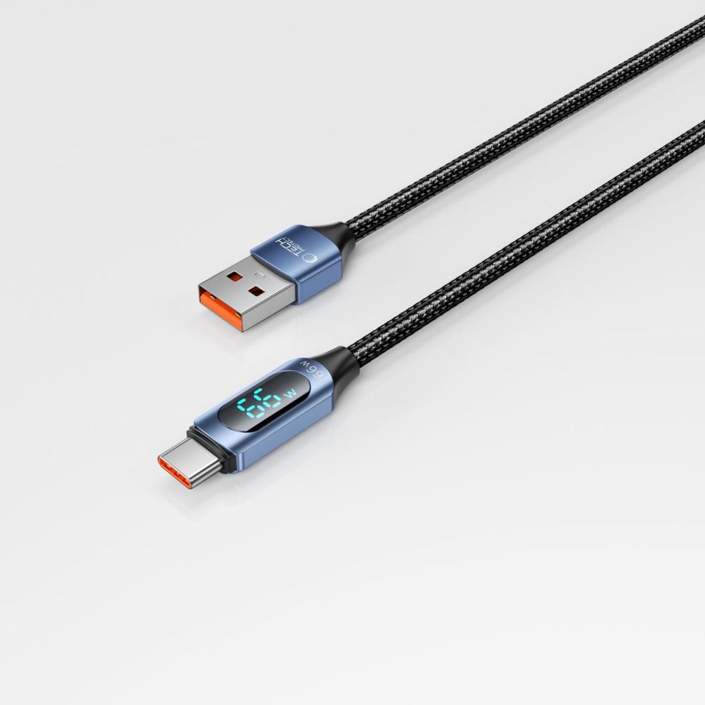Tech-Protect UltraBoost kabel med LED display USB-C/USB-A 66W 1m blå