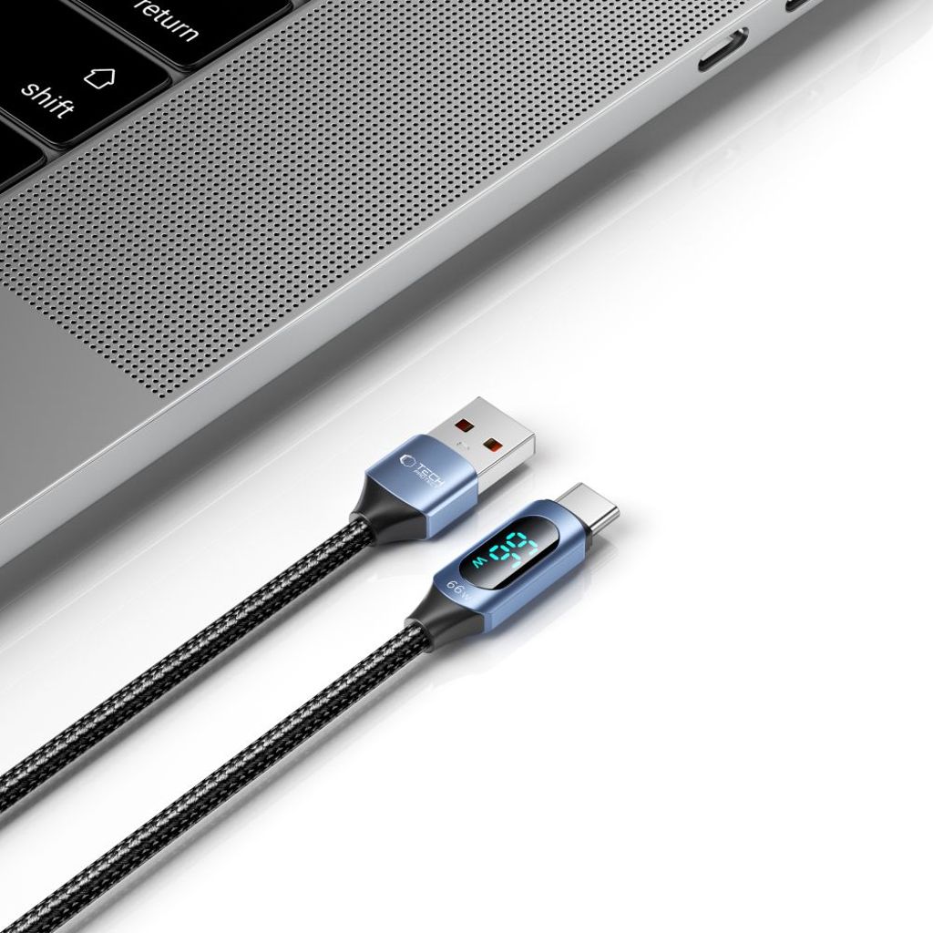 Tech-Protect UltraBoost kabel med LED display USB-C/USB-A 66W 1m blå
