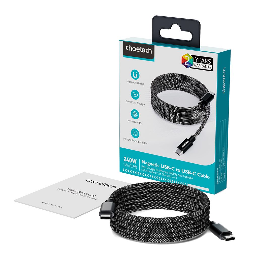 Choetech XCC-1054 240W USB-C magnetisk kabel 1,2m – svart