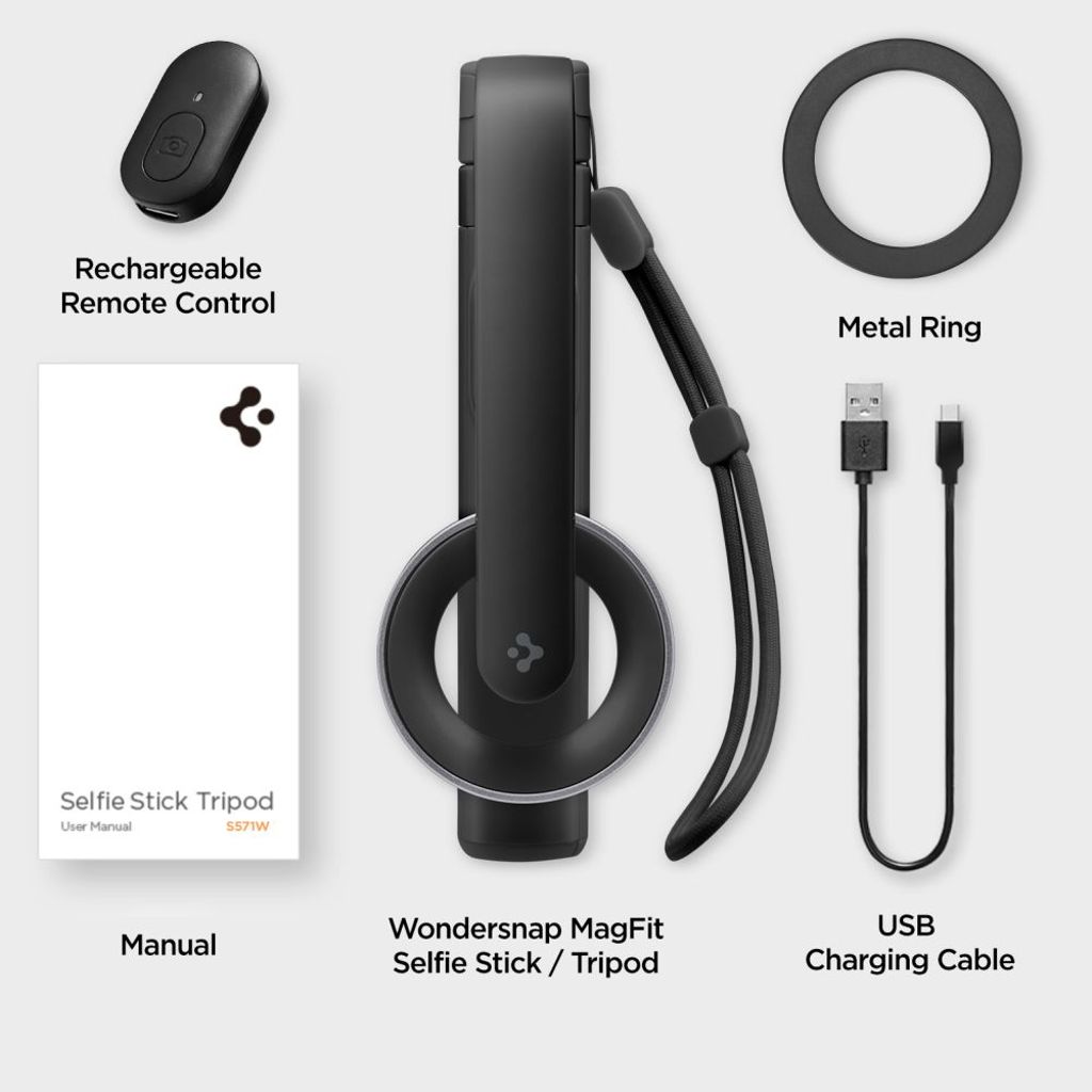 Spigen S571W MagSafe Bluetooth -selfiekeppi kolmijalalla – musta