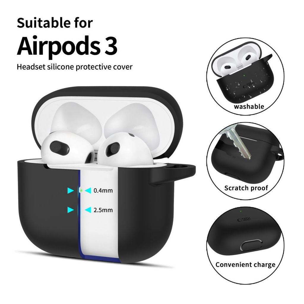 Tech-Protect Silicone Hook Case for AirPods 3 - Black