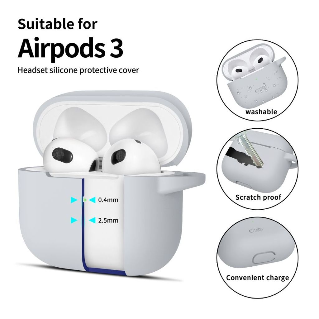 Tech-Protect Silicone Hook Case for AirPods 3 - Gray