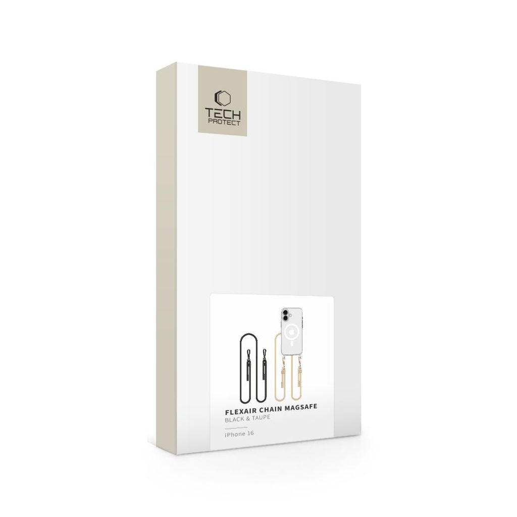 Tech-Protect FlexAir Chain MagSafe Cover + 2 Bærestropper til iPhone 16 - Sort/Taupe