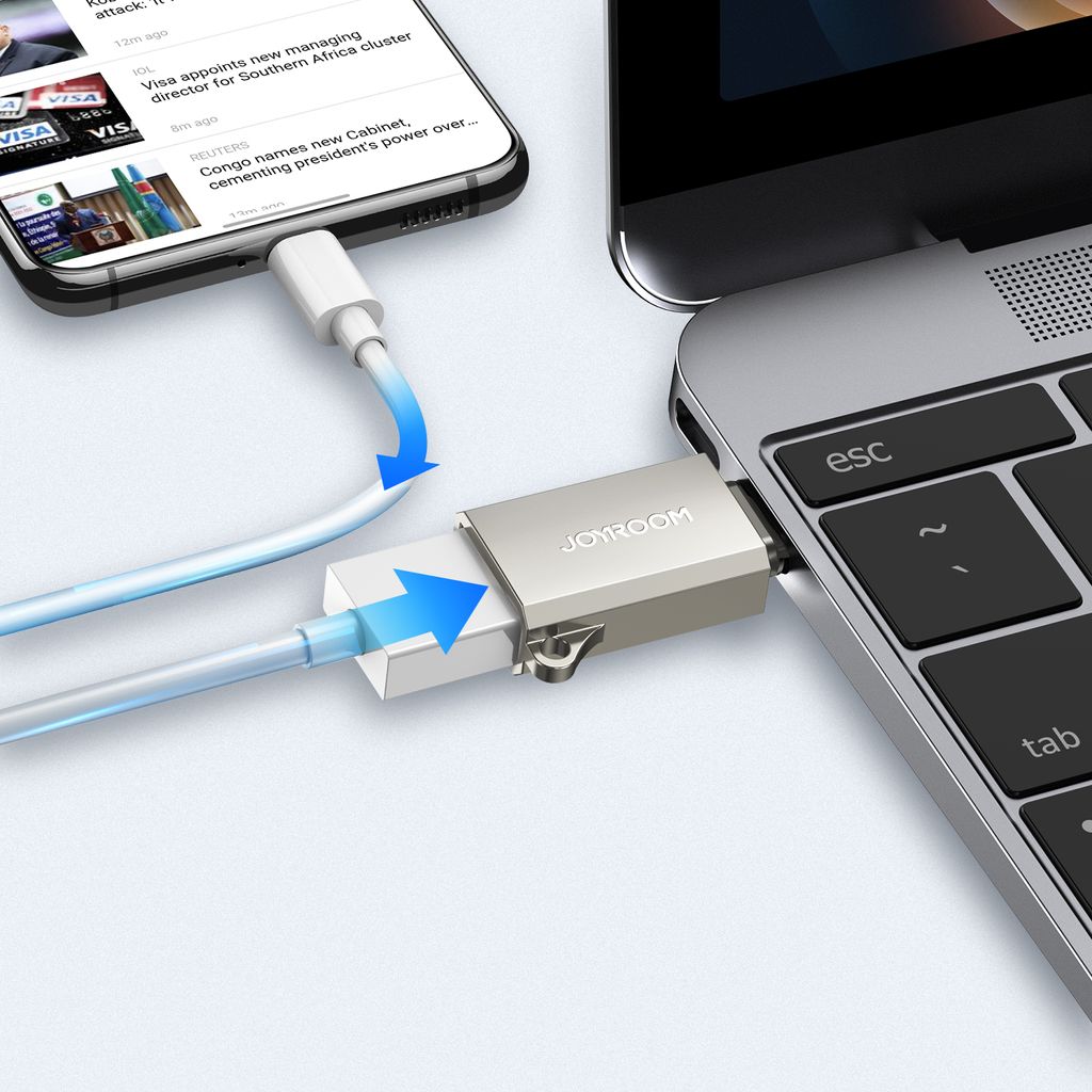 Joyroom S-H151 USB-C til USB-A adapter med nøkkelbånd-øye, sølv