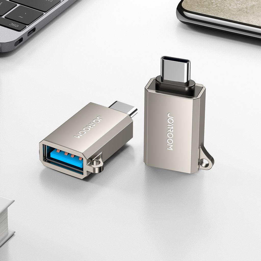Joyroom S-H151 USB-C til USB-A adapter med nøkkelbånd-øye, sølv