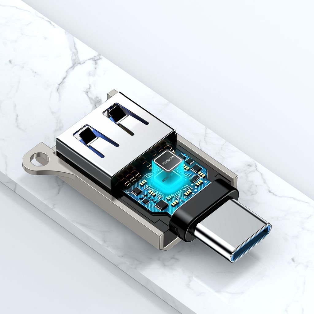 Joyroom S-H151 USB-C til USB-A adapter med nøkkelbånd-øye, sølv