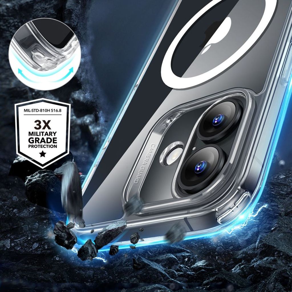 ESR Classic Hybrid Halolock MagSafe Set Cover & Skærmbeskyttelse til iPhone 16 - Gennemsigtig