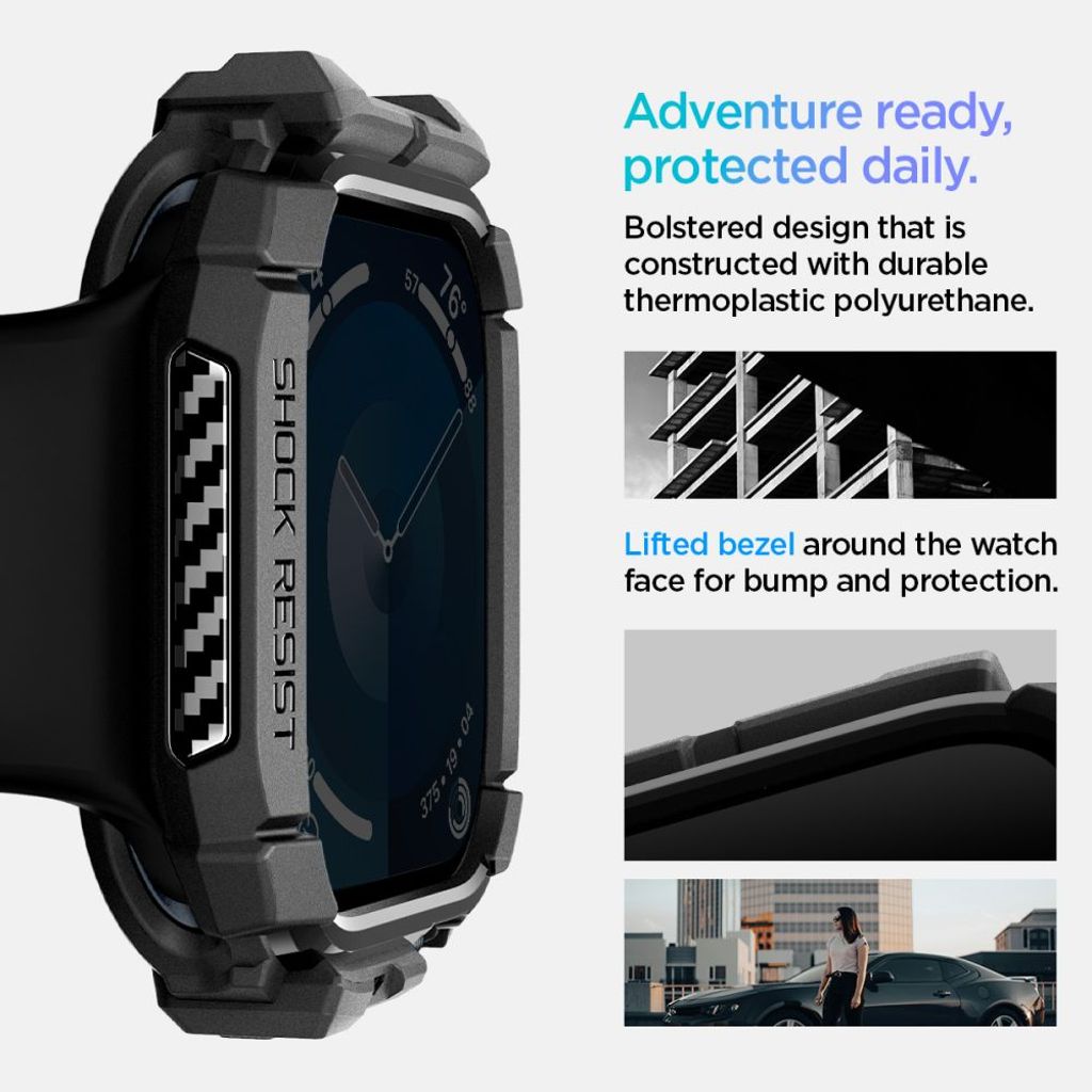 Spigen Rugged Armor Deksel til Apple Watch 10 (42mm) - Svart