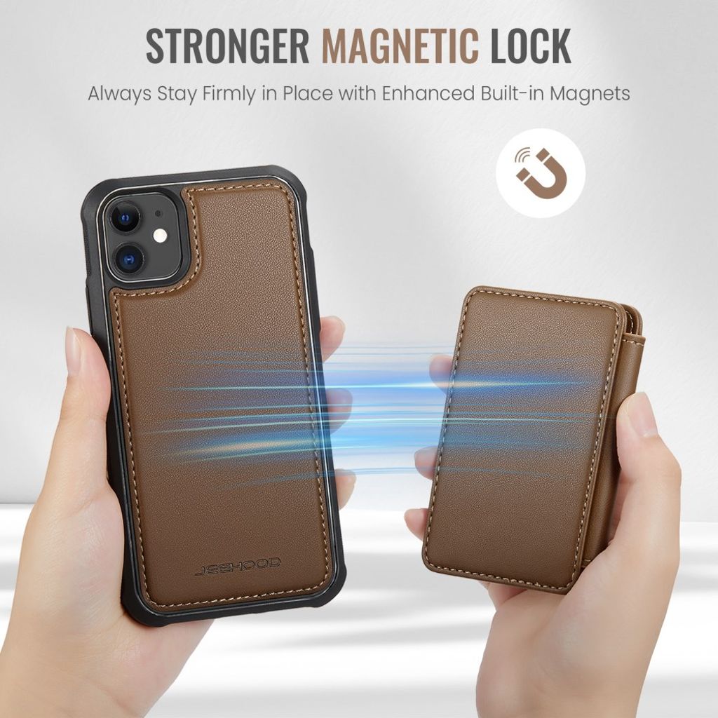 Jeehood iPhone 11 Skal med Magnetisk Avtagbar Korthållare – Brun