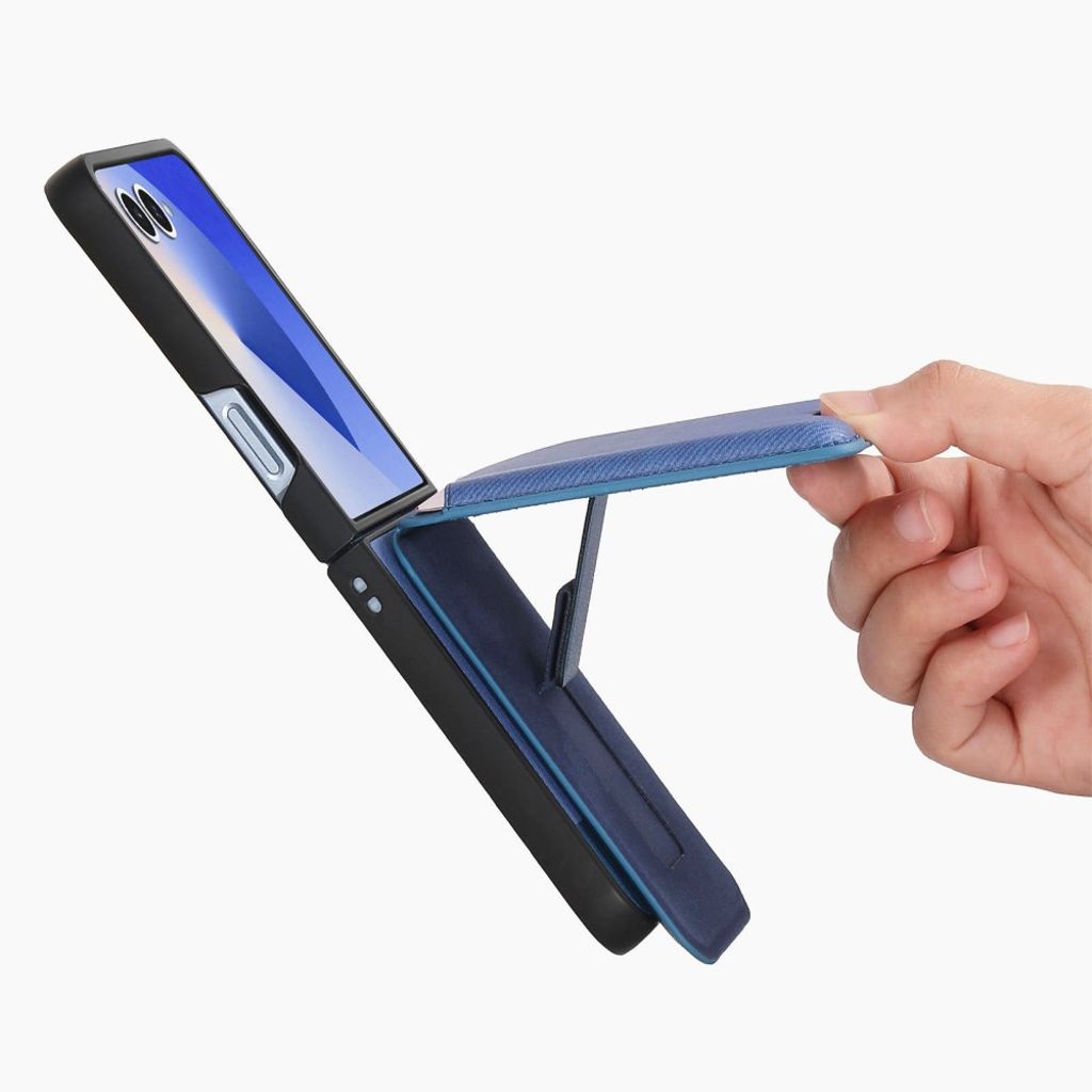 Magnetiskt skal med kickstand och denimtextur till Samsung Galaxy Z Flip7 5G – Blå