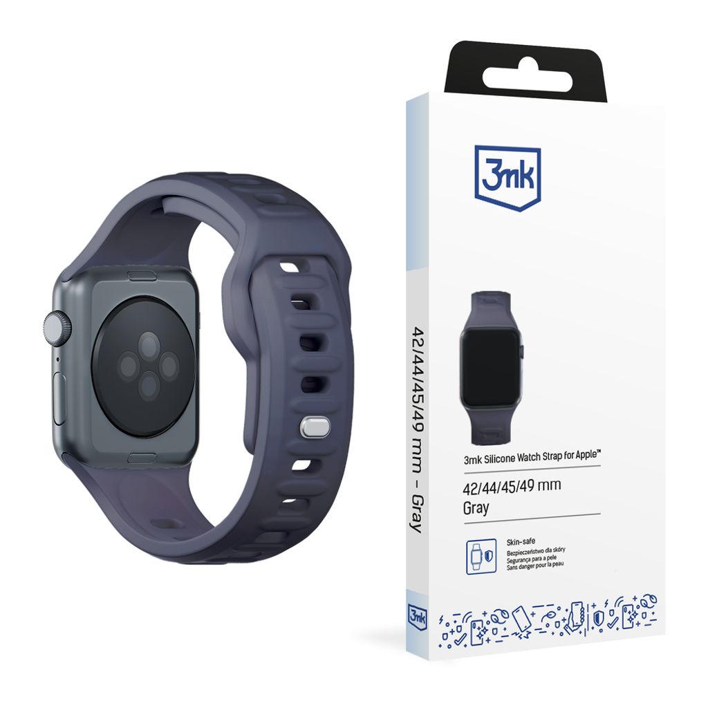 3mk Silikoni Kellonranneke Apple Watch 42/44/45/49mm  - Harmaa