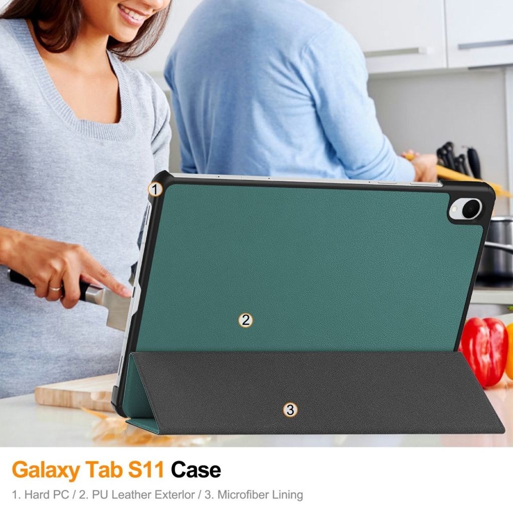 Samsung Galaxy Tab S11 Deksel med Stativ – Svartgrønn