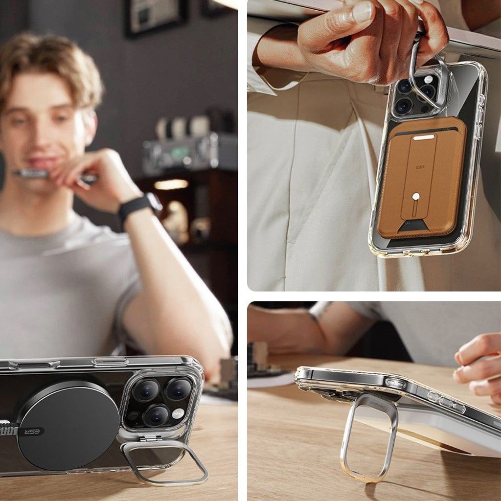 ESR Classic Hybrid Kickstand Halolock MagSafe Set Cover & Skærmbeskyttelse til iPhone 16 Pro - Gennemsigtig