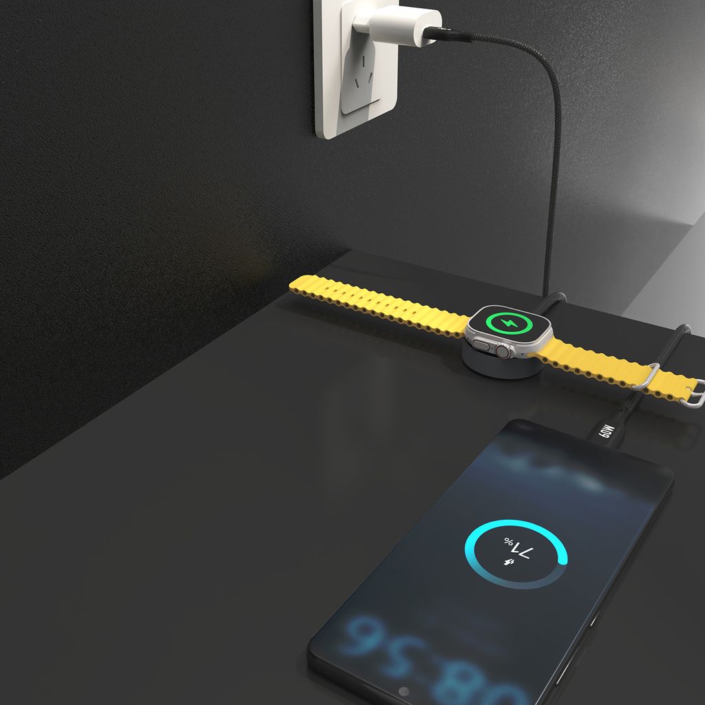 Dudao A12MaxC PD60W 2-i-1 lader for Apple Watch og USB-C – svart