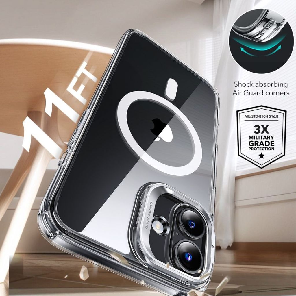 ESR Classic Hybrid Kickstand Halolock MagSafe Set Cover & Skærmbeskyttelse til iPhone 16 - Gennemsigtig