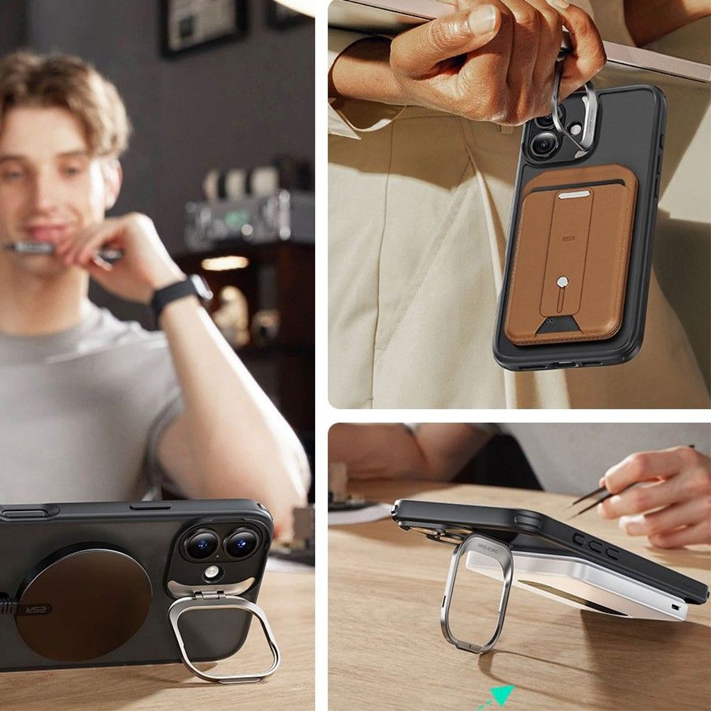 ESR Classic Hybrid Kickstand Halolock MagSafe Set Cover & Skærmbeskyttelse til iPhone 16 - Sort