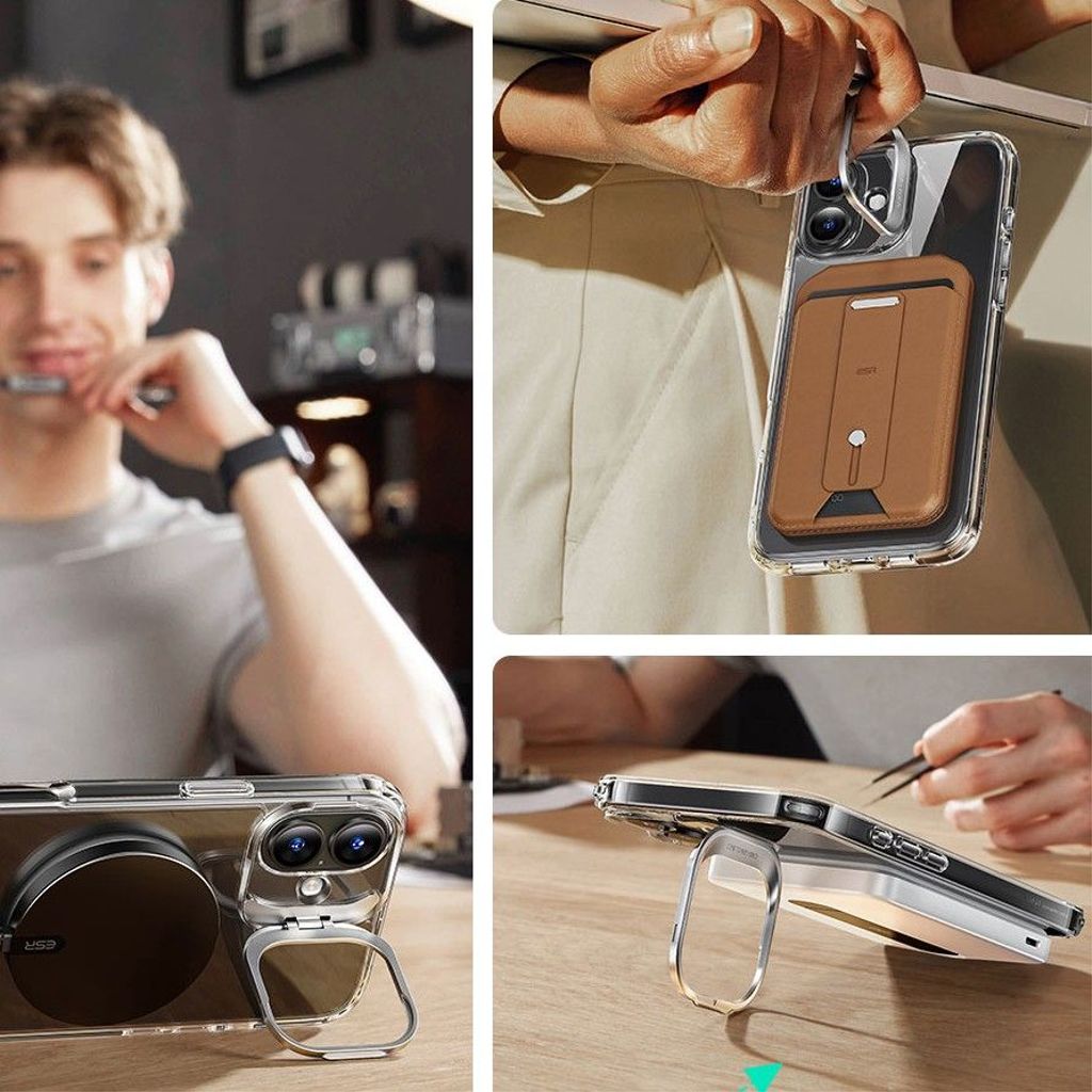 ESR Classic Hybrid Kickstand Halolock MagSafe Set Cover & Skærmbeskyttelse til iPhone 16 Plus - Gennemsigtig