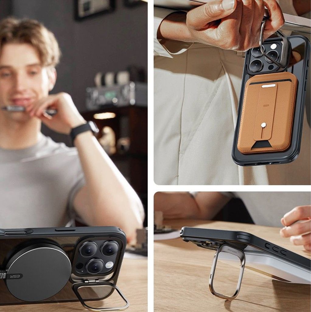 ESR Classic Hybrid Kickstand Halolock MagSafe Set Cover & Skærmbeskyttelse til iPhone 16 Pro - Sort