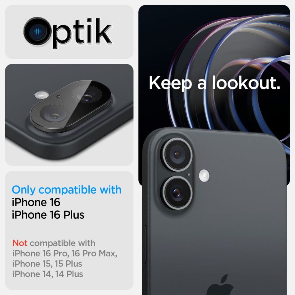 Spigen Optik Glas.tR 2-pack Linssinsuoja iPhone 16/16 Plus
