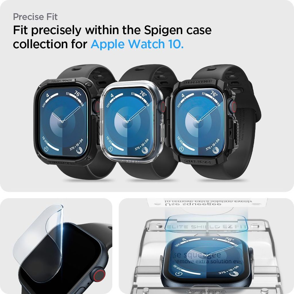 Spigen Elite Shield "EZ FIT" Skjermbeskytter til Apple Watch 10 (46mm), 2-pakning