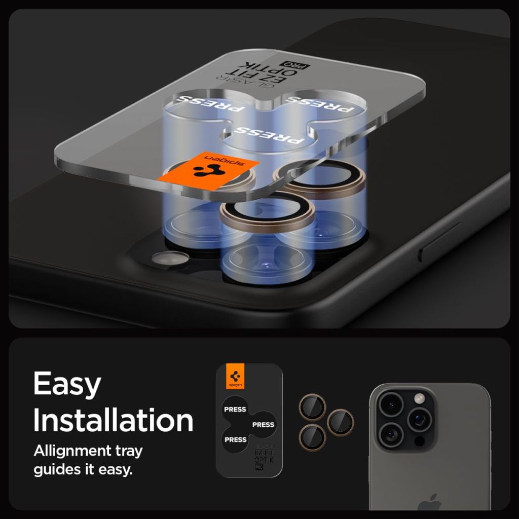 Spigen Optik Pro GLAS.TR "Ez Fit" Linsebeskytter til iPhone 16 Pro/Pro Max