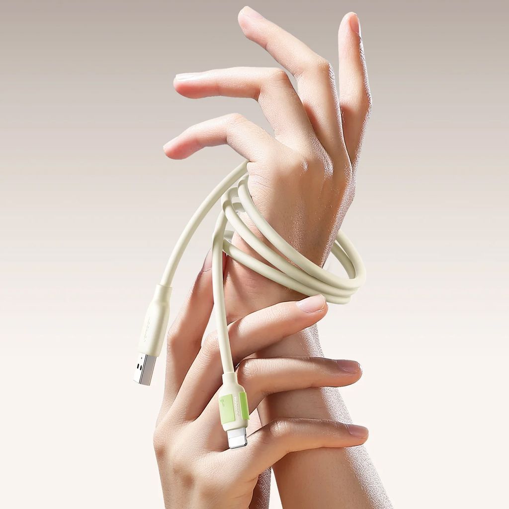 Joyroom S-A53 3A USB-A kabel til Lightning – 2m – Beige med fluorescerende tip