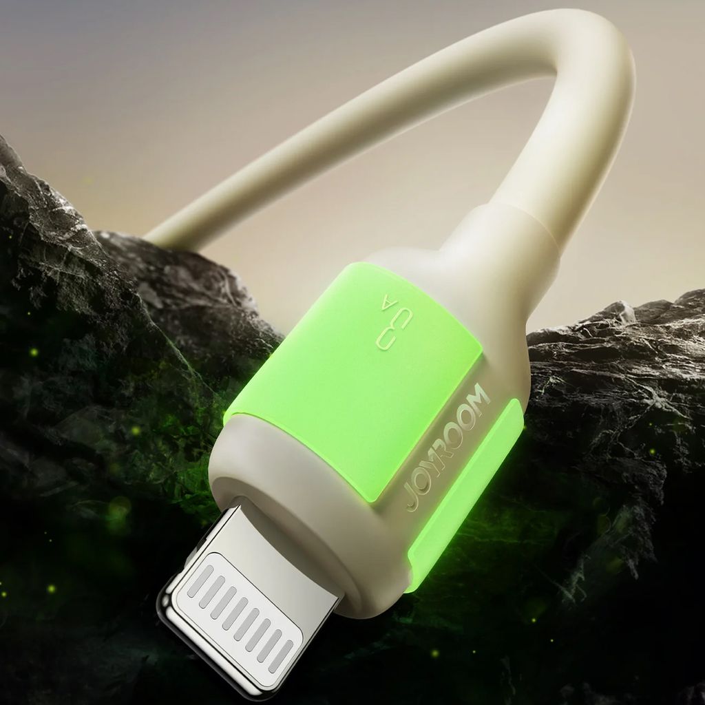 Joyroom S-A53 3A USB-A kabel til Lightning – 2m – Beige med fluorescerende tip