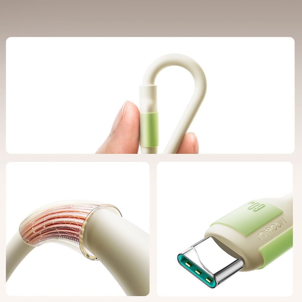 Joyroom S-A53 60W USB-C kabel – USB-C til USB-C, fluorescerende tip, 2 m, beige