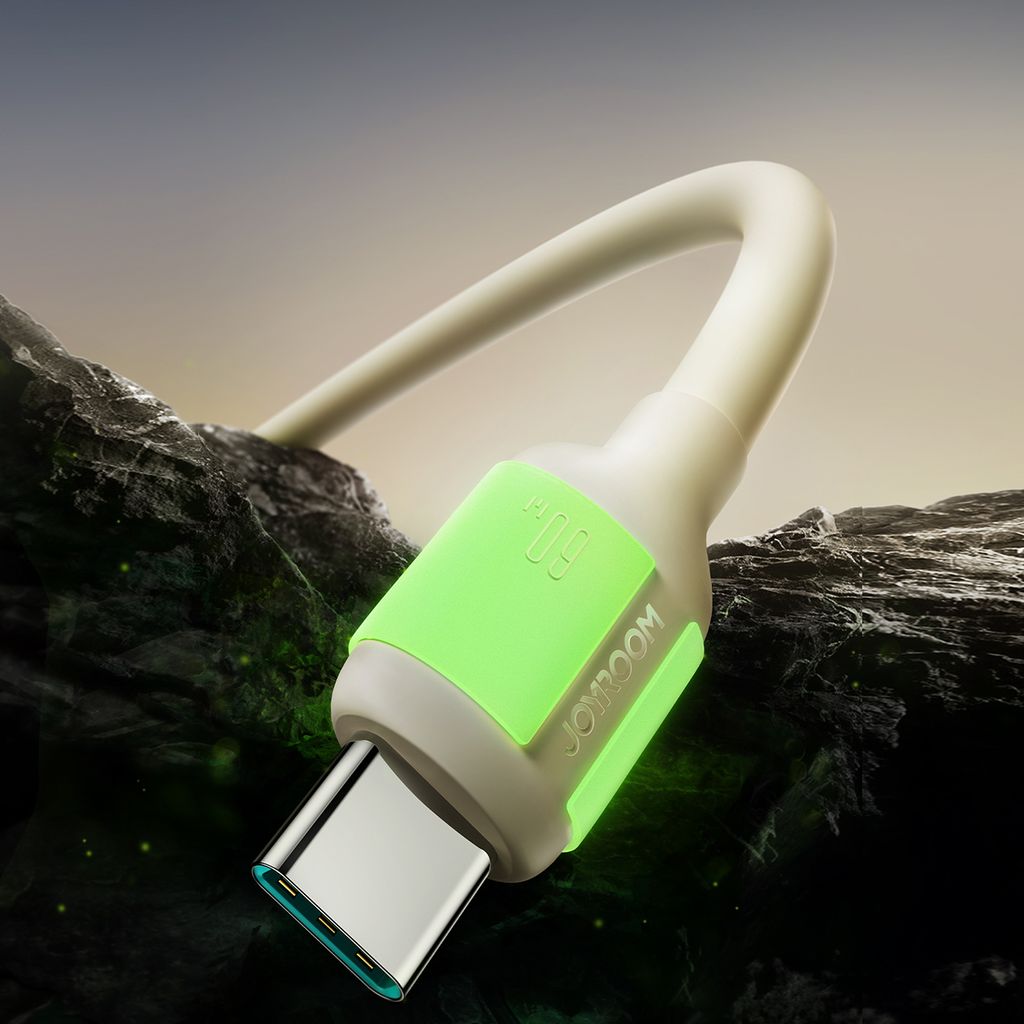 Joyroom S-A53 60W USB-C kabel – USB-C til USB-C, fluorescerende tip, 2 m, beige