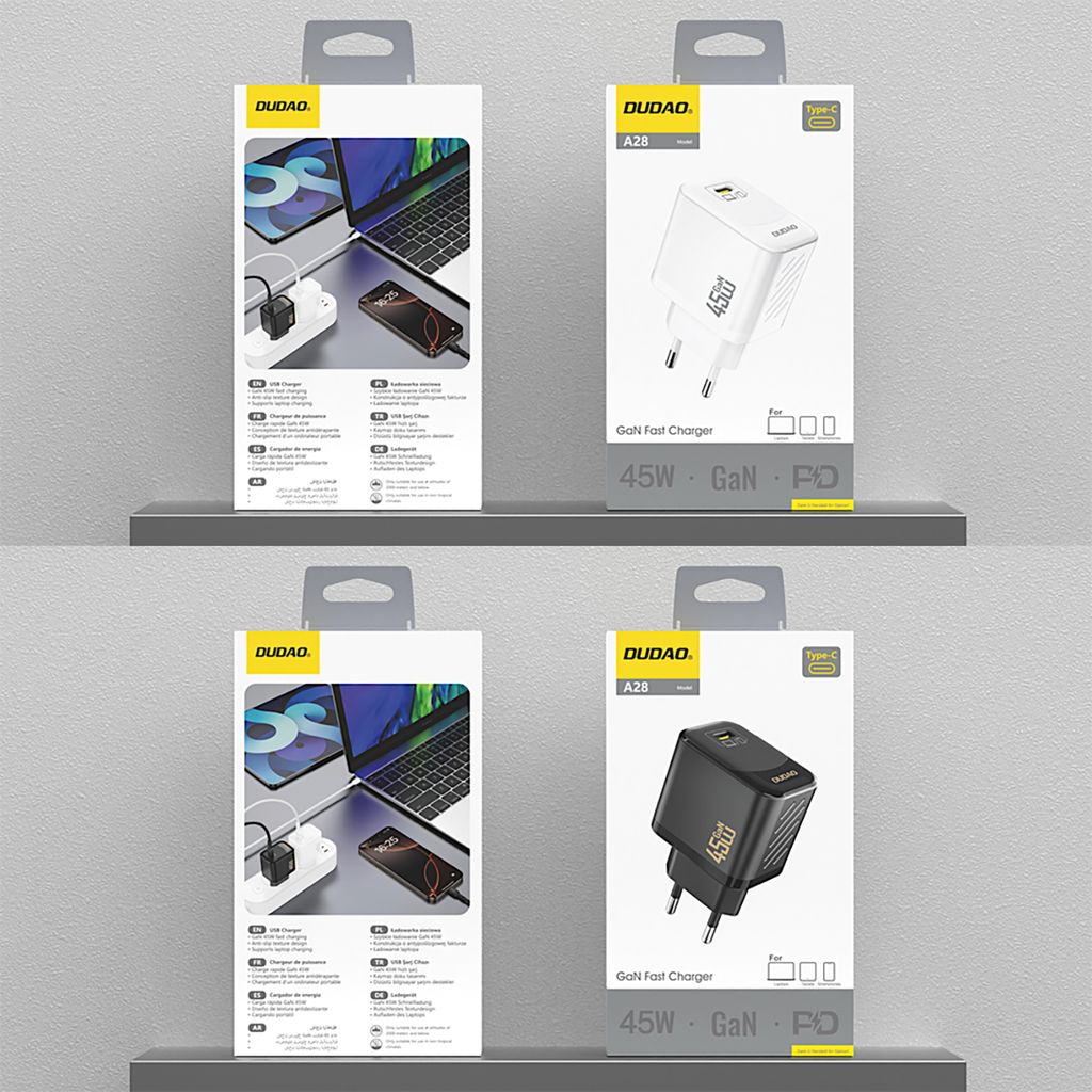 Dudao A28 45W GaN USB-C väggladdare - vit