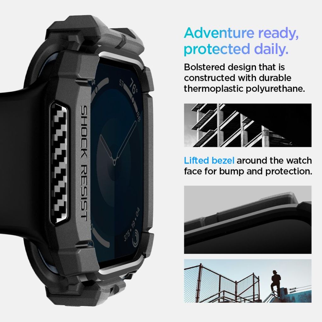 Spigen Rugged Armor Deksel til Apple Watch 10 46mm - Svart