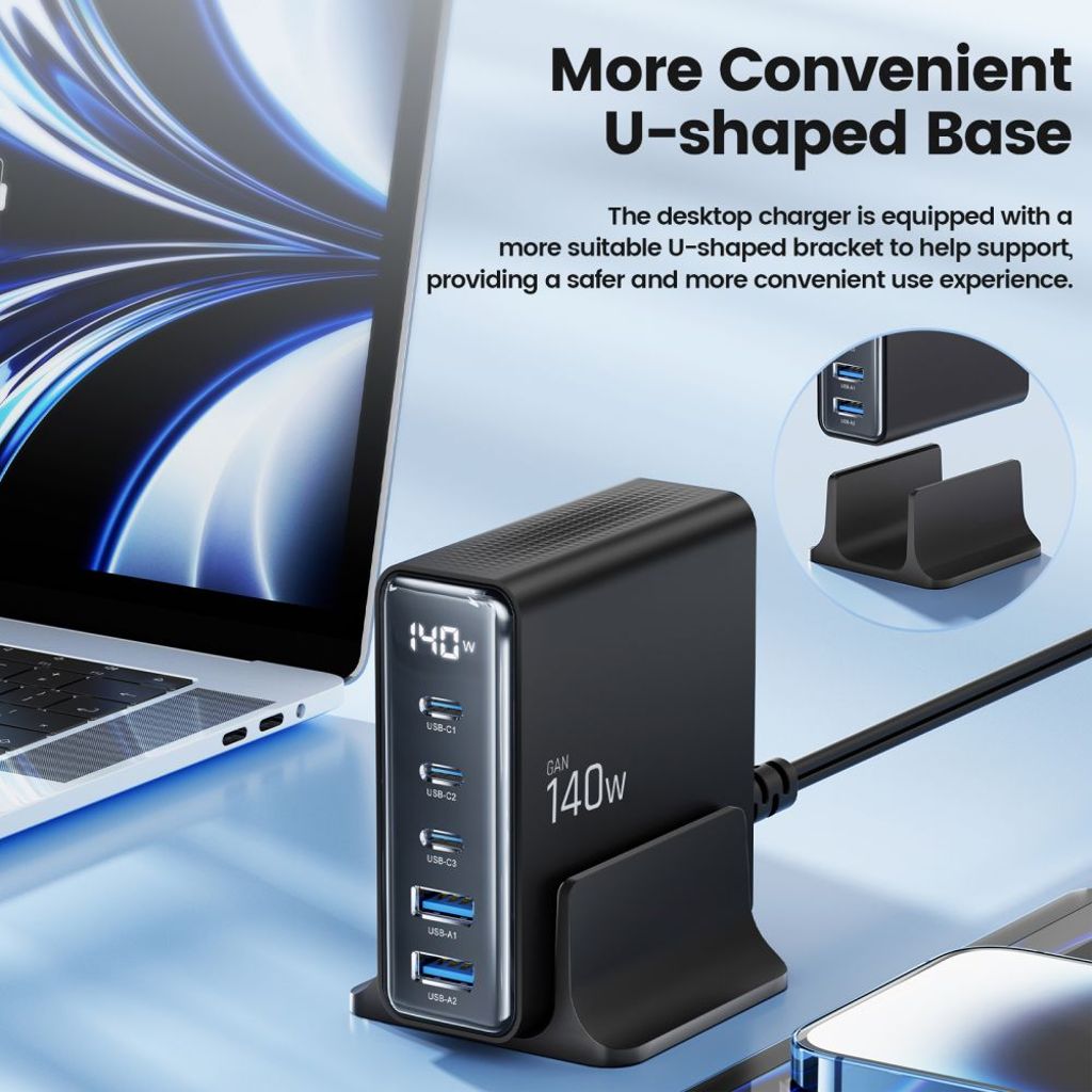 Tech-Protect DC140W-GAN 5-PORT PD140W/QC3.0 Charging Station - Svart