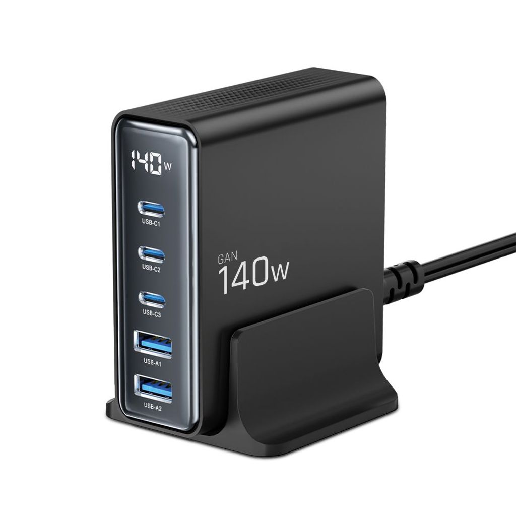 Tech-Protect DC140W-GAN 5-PORT PD140W/QC3.0 Charging Station - Svart