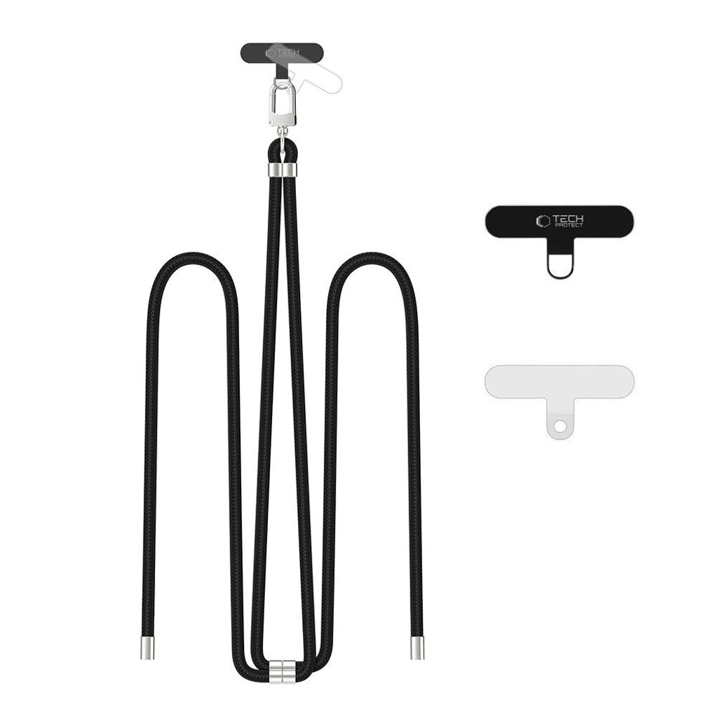 Tech-Protect C7S säädettävä puhelinhihna – musta/hopea