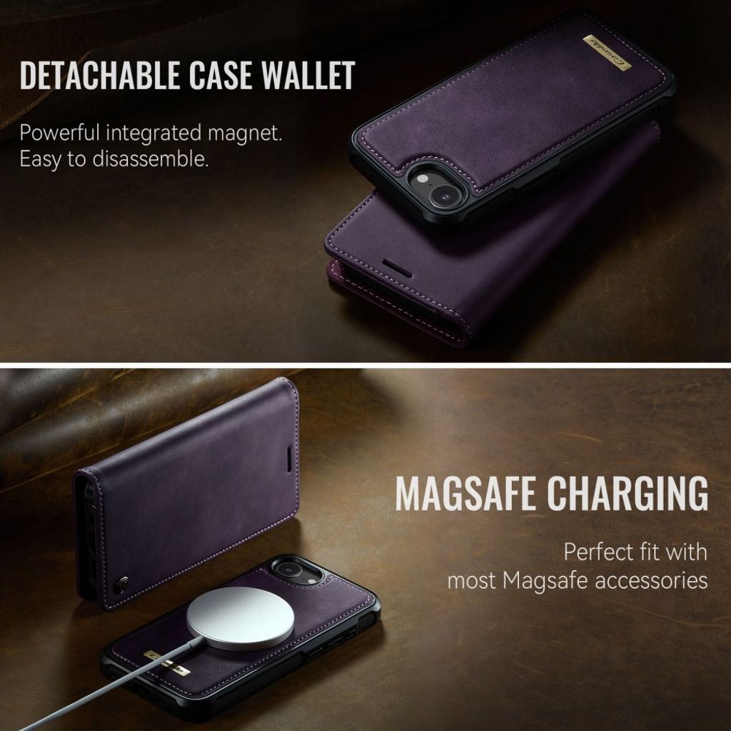 CASEME C49 Cover for iPhone 16e with Wallet, RFID Blocking & MagSafe – Purple