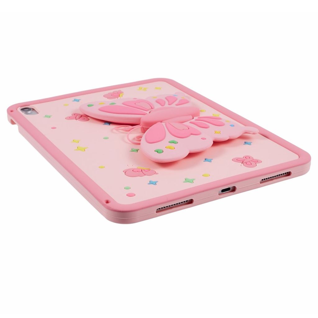 iPad A16 11" 2025/10.9" 2024 Silikonecover med sommerfuglestand - Lyserød