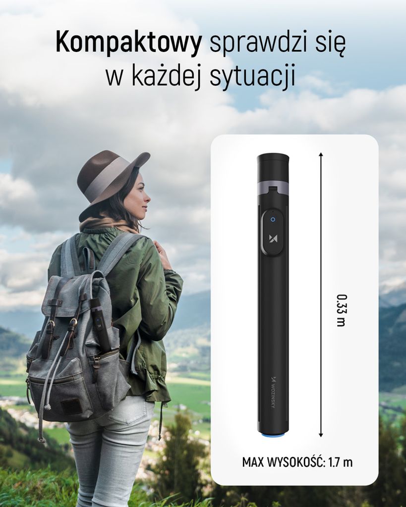 Wozinsky Selfie-keppi/kolmijalka automaattisesti pidennettävillä jaloilla 170 cm – musta