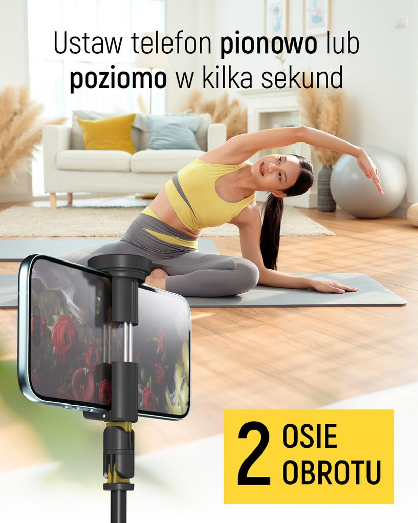 Wozinsky Selfie-keppi/kolmijalka automaattisesti pidennettävillä jaloilla 170 cm – musta