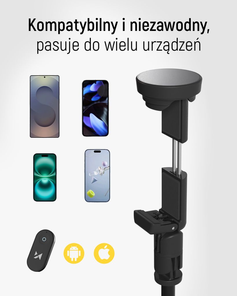 Wozinsky Selfie-keppi/kolmijalka automaattisesti pidennettävillä jaloilla 170 cm – musta