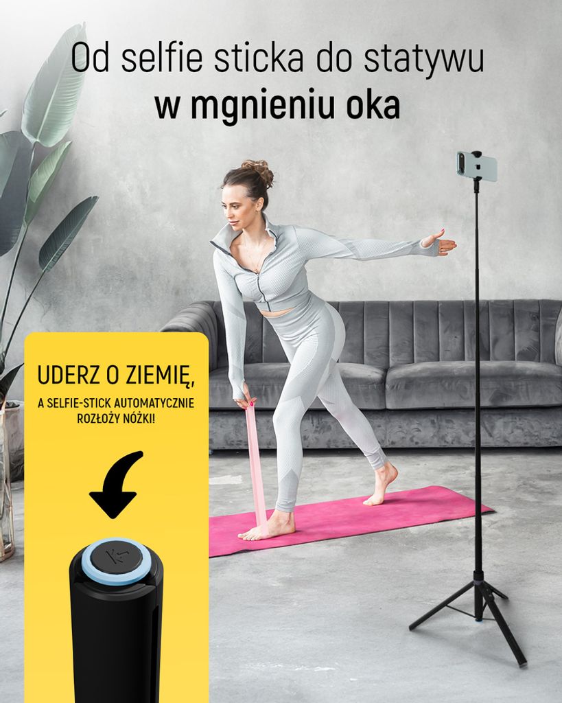 Wozinsky Selfie-keppi/kolmijalka automaattisesti pidennettävillä jaloilla 170 cm – musta