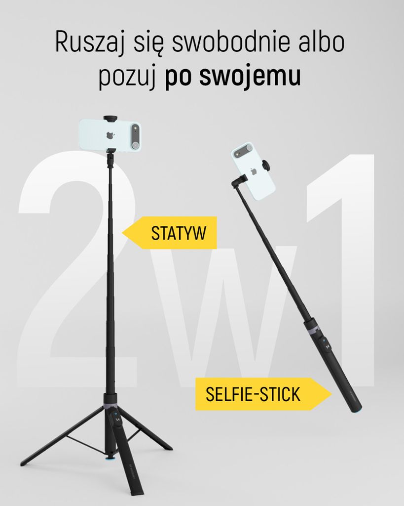Wozinsky Selfie-keppi/kolmijalka automaattisesti pidennettävillä jaloilla 170 cm – musta